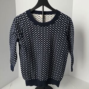 J. Crew Sweater Charley Double Knot Dash Dot Navy White Size M 100% Cotton